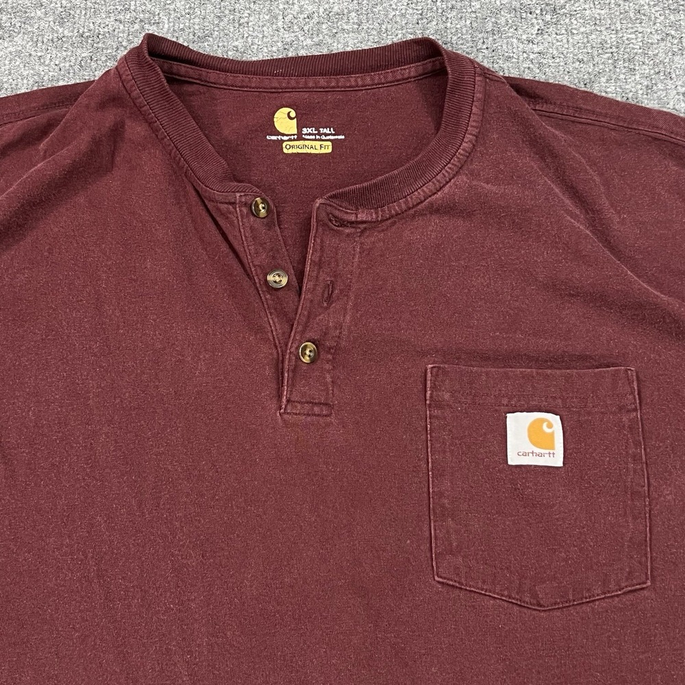 Carhartt Henley T Shirt Mens 3XLT Big Tall Maroon Res K84 Workwear Short Sleeve